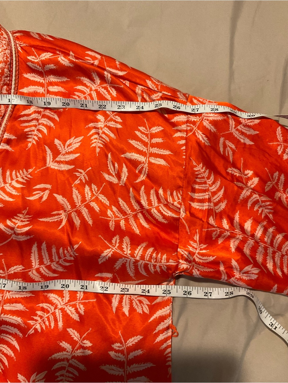 Zara Red Satin Floral-Leaf Kimono Robe with Tie Belt - Picture 13 of 16